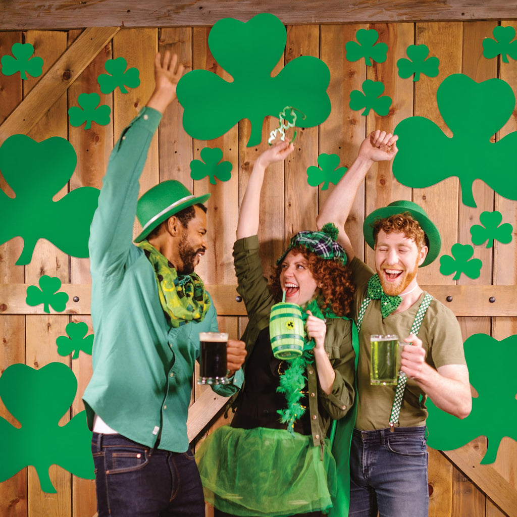 Beistle 24-Pack Decorative Printed Shamrock Cutouts, 16-Inch,Green
