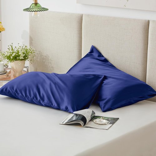 Love's Cabin Satin Pillowcase Set - Cooling Standard Size 20x26 | Silky Smooth for Hair & Skin, Navy