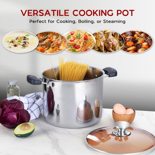 Onader Large Stainless Steel Stock Pot for Cooking, 12 Quart Big Soup Pot with Lid & Anti-Scald Handles, Tri-Ply Induction Stockpot