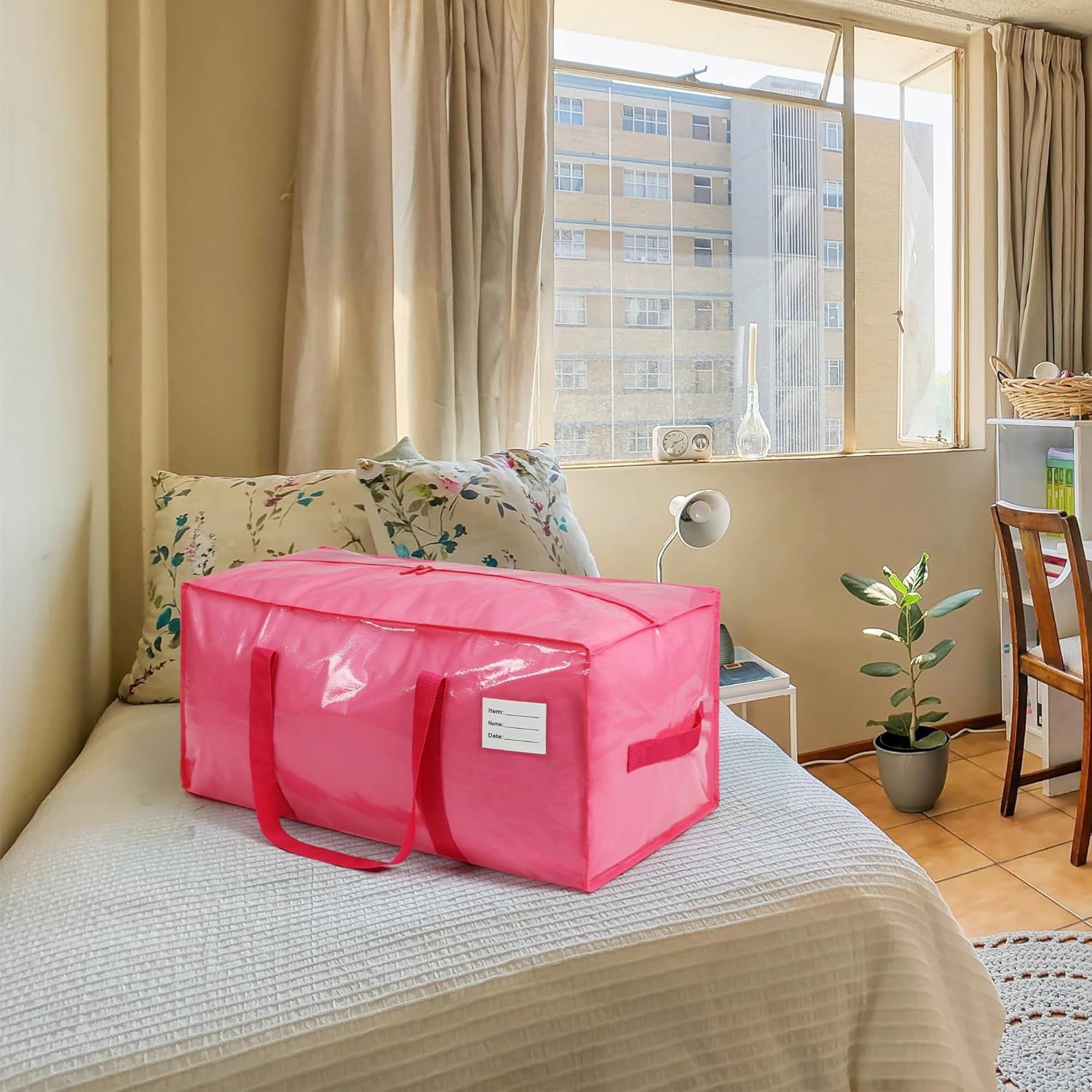 VTSVTS Extra Heavy Duty Moving Bags - 6 Pack with Comfortable Handles & Strong Zippers | Pink Storage Totes