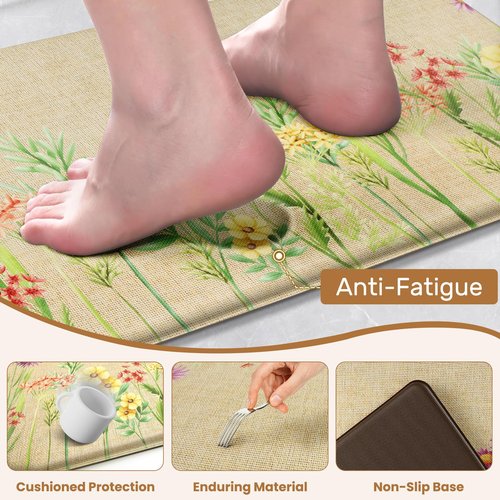 DailyCuddles Kitchen Mats for Floor, 2-Piece Anti-Fatigue Waterproof Kitchen Rugs for Apartment Decor, Easy-Clean Standing Mat with Non-Slip Back for Home, Office, Laundry (17.3"×47" +17.3"×30")