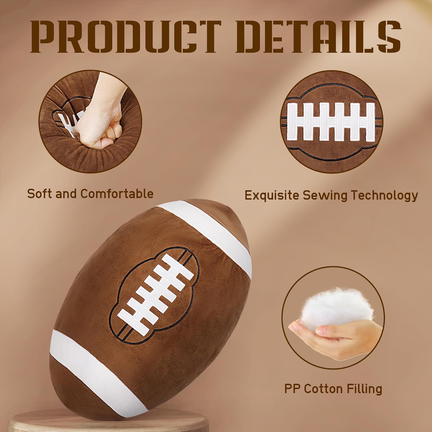 OurHonor Football Plush - 18" Soft Stuffed Throw Pillow | Fluffy 3D Sports Toy for Kids