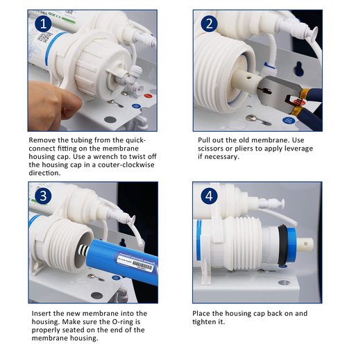 Membrane Solutions 400 GPD RO Membrane, Reverse Osmosis Membrane with Membrane Housing, 1/4" Quick-Connect Fittings, Check Valve, Replacement for Under Sink Home Drinking RO Water Filter System