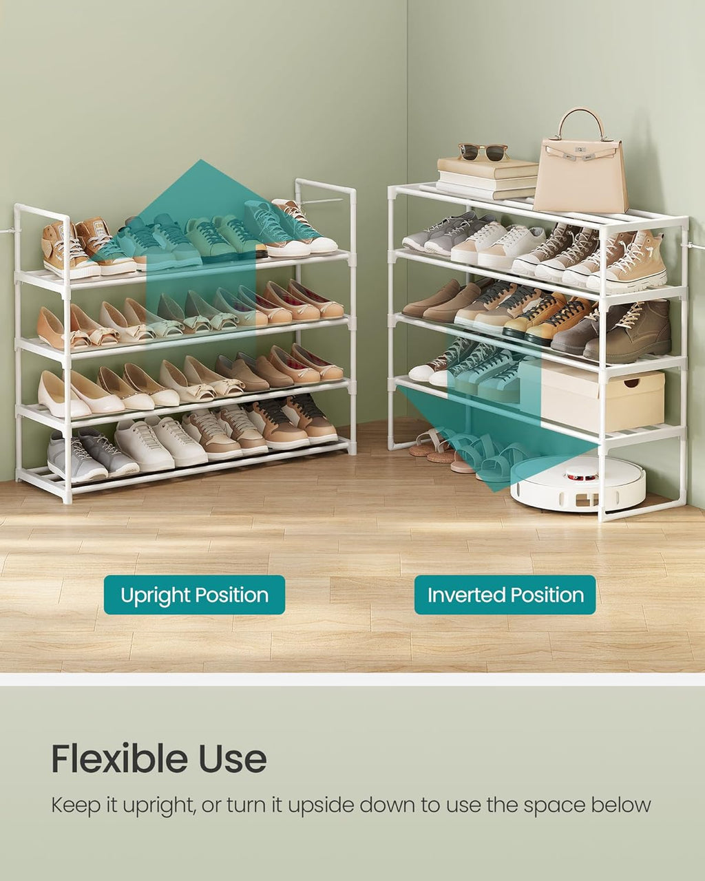 SONGMICS 4-Tier Shoe Rack - Stackable Metal Organizer for 20-25 Pairs | Pearl White, 11.8 x 36.2 x 29.1 Inches
