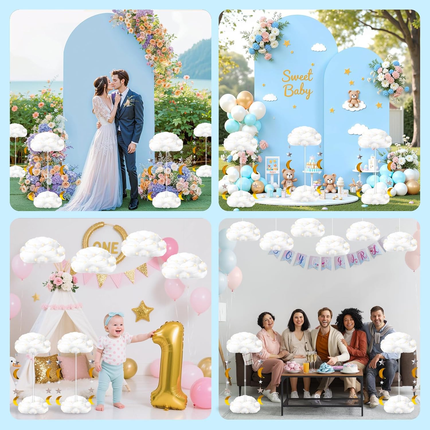 Skiennix 3D Fluffy Cloud LED Light Kit - Hanging & Table Centerpiece Decor for Baby Showers, Nurseries & Parties