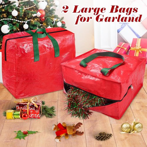 BlessedSeason Christmas Tree Storage Bag - Waterproof 7.5 Ft With 2 Large Tinsel Garland Bags, Reinforced Handles