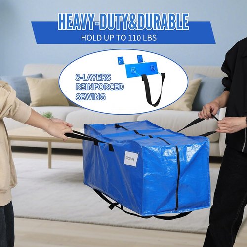 BAGAIL Heavy Duty Moving Bags - Extra Large Storage Totes with Strong Handles | 4 Pack in Blue
