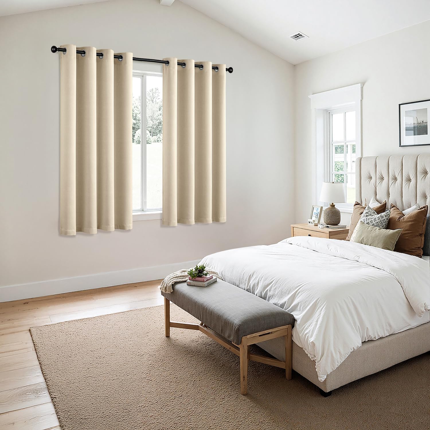 MIULEE Blackout Curtains - Cream Beige Thermal Insulated Drapes | 63-Inch Long, Noise-Reducing, 2 Panels