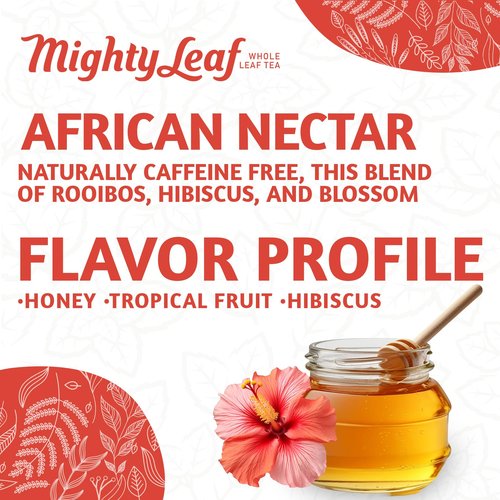 Mighty Leaf Organic African Nectar Herbal Tea – 100 Count Biodegradable Silk Tea Bags – Rooibos-Based Caffeine-Free Blend with Sweet Tropical Flavor