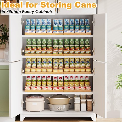 NuoyuanShen Extra-Long Expandable Bamboo Can Rack for Pantry – 3-Tier Adjustable Pantry Can Organizer, Large Capacity Holds up to 45 Cans, Pantry Shelf & Countertop Storage (Patent Pending)