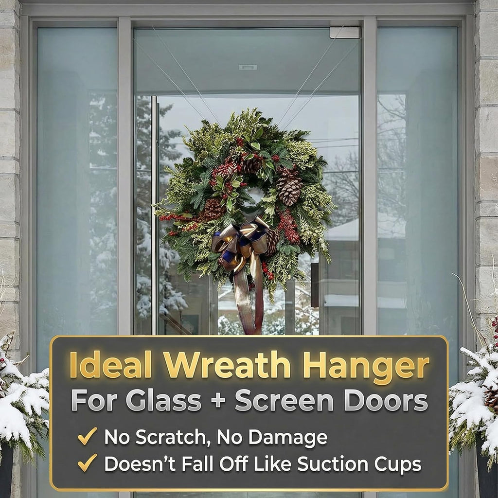 Zip 'n Hang Wreath Hanger - Damage-Free Adjustable Door Hook for Christmas Decor | Fits Glass & Screen Doors
