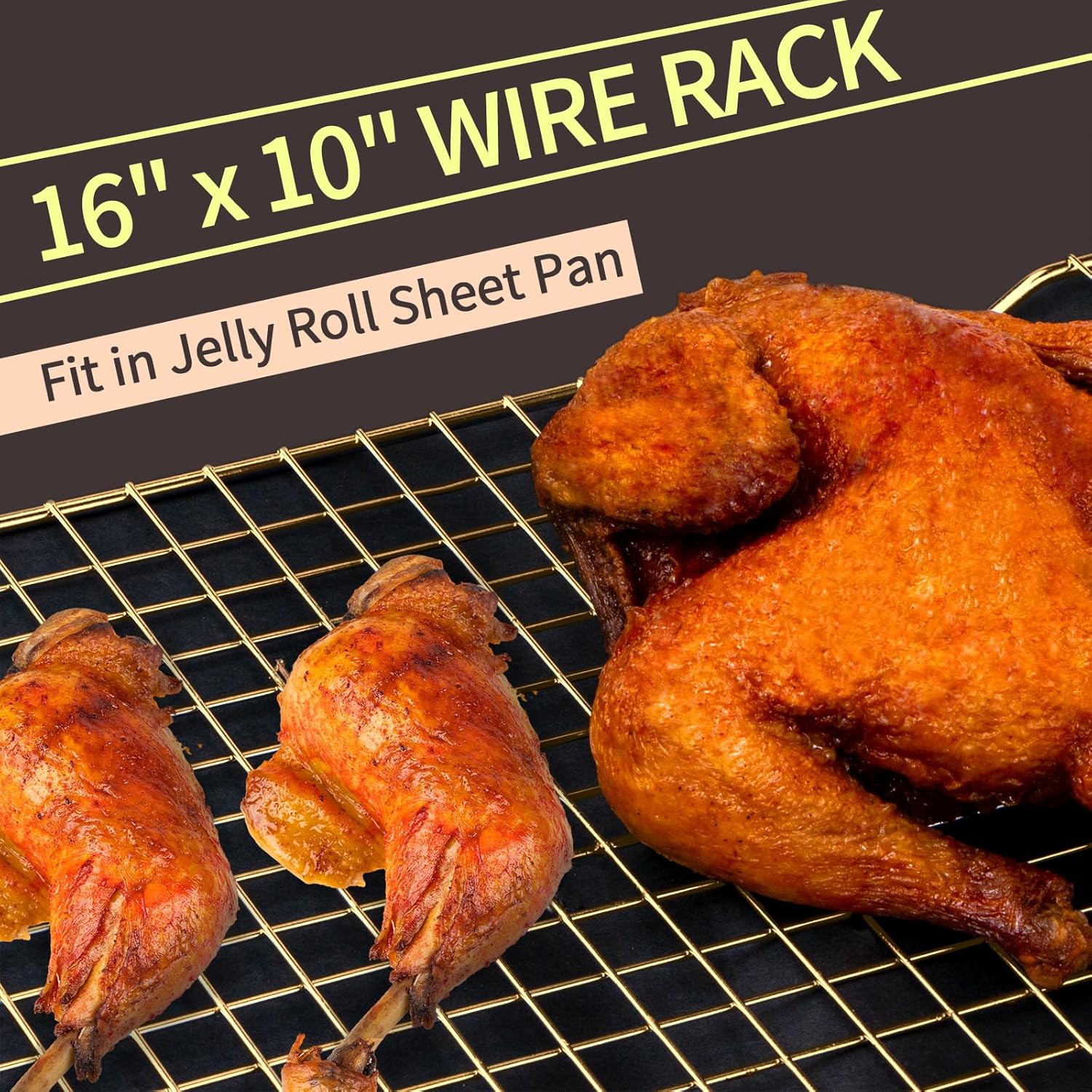 Skiennix Cooling Rack - 2-Pack 16x10 Inches Thick Wire Baking Rack for Oven Safe Cooking | Gold