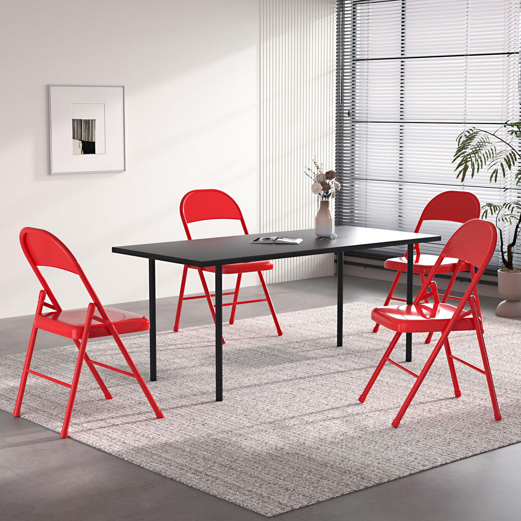 VECELO Metal Folding Chairs 4 Pack, Double Hinged Steel Frame Easy Foldable&Stackable for Office Kitchen Dinning Wedding Patio and Garden,Classic Red,Set of 4