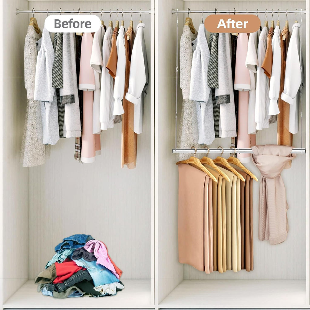 Storage Maniac Adjustable Closet Hanging Rod - Space-Saving Organizer for Clothes | Chrome Finish, 1 Pack