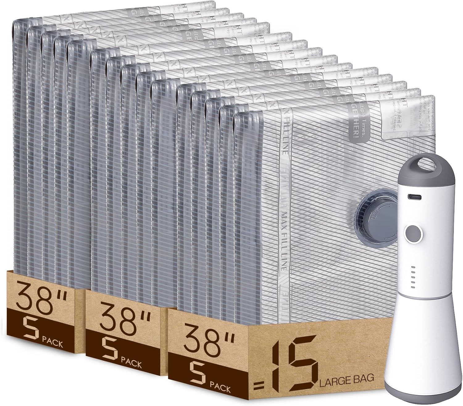Vacbird Vacuum Bags - Travel Compression Packing Bags with Rechargeable Air Pump | Large Carry-On Size for Clothes