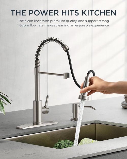 FORIOUS Kitchen Faucet - Brushed Nickel Pull Down Sprayer | Classic Single Handle Design for RV & Utility Rooms