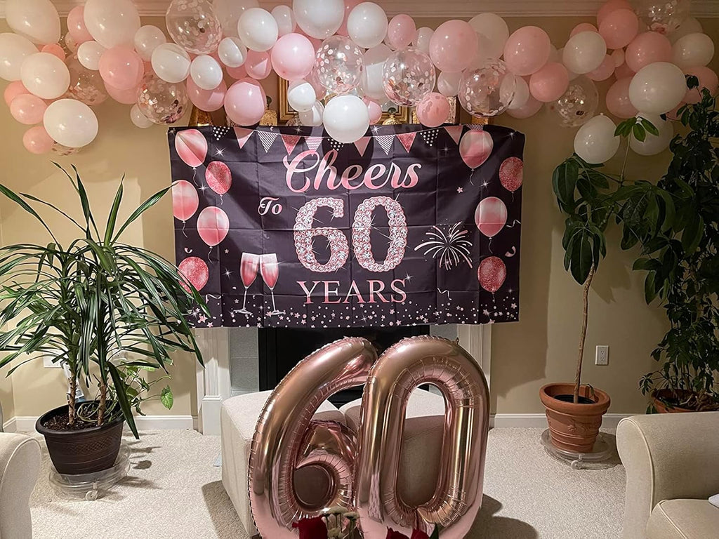 Rose Gold 60th Birthday Decorations | Elegant Party Set with Big Number Balloons for Men & Women
