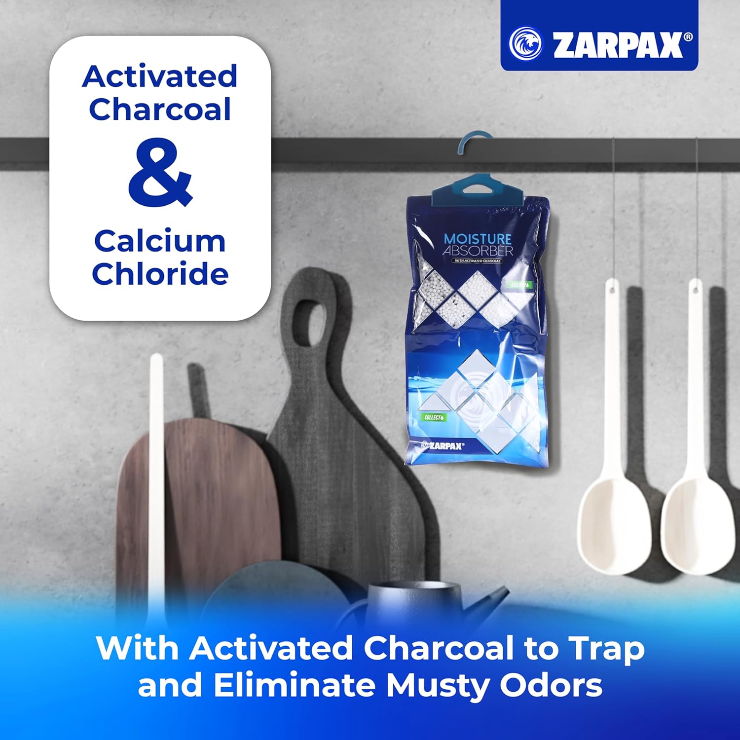 ZARPAX Activated Charcoal Moisture Absorber - 10.6 oz | Portable Dehumidifier Bags for Bathroom, Closet & Kitchen | Eliminates Humidity & Odors | Set of 10