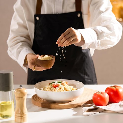 KooK Ceramic Pasta & Salad Bowls - Large Capacity, Microwave & Dishwasher Safe, Set of 4 | 40 Oz, White