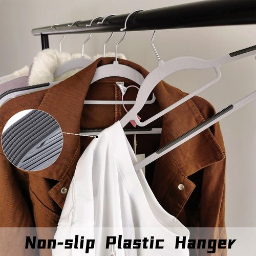 BGRQRIQ 50 Pack Plastic Clothes Hangers- 16.5 Inch Slim Space Saving Hangers for Closet, Heavy Duty Non-Slip Hangers with 360° Swivel Hooks for Hanging Coats, Suits, Jackets, Shirts,T-Shirt