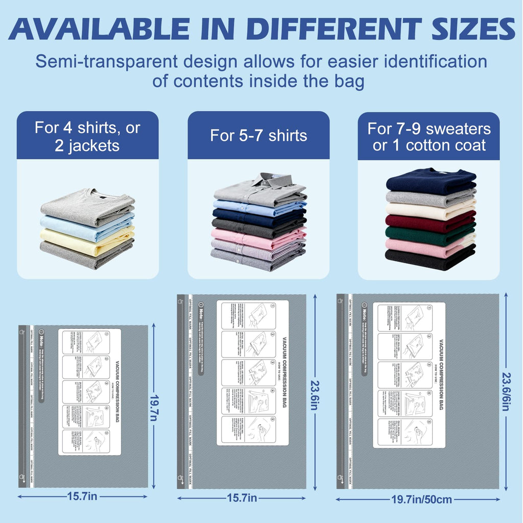 Travel Vacuum Storage Bags with Rechargeable Air Pump, 11 Pack Portable Space Saver Bags, Compression Bags for Clothing, Bedding, Seasonal Storage & Packing Bags for Moving