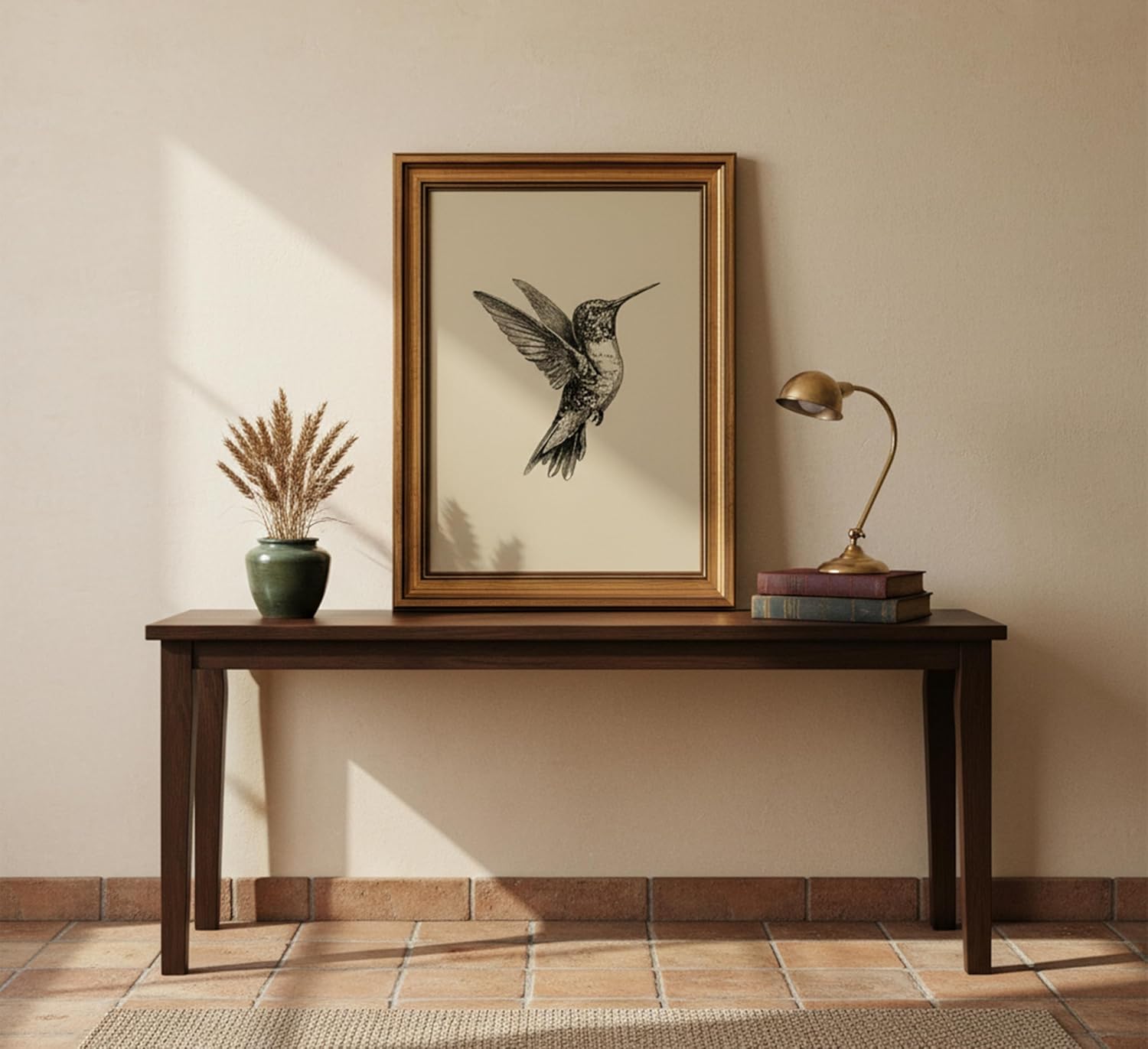 MDHFJEAW Vintage Gold Framed Hummingbird Wall Art - Retro Black & White Canvas Print, 12x16 In