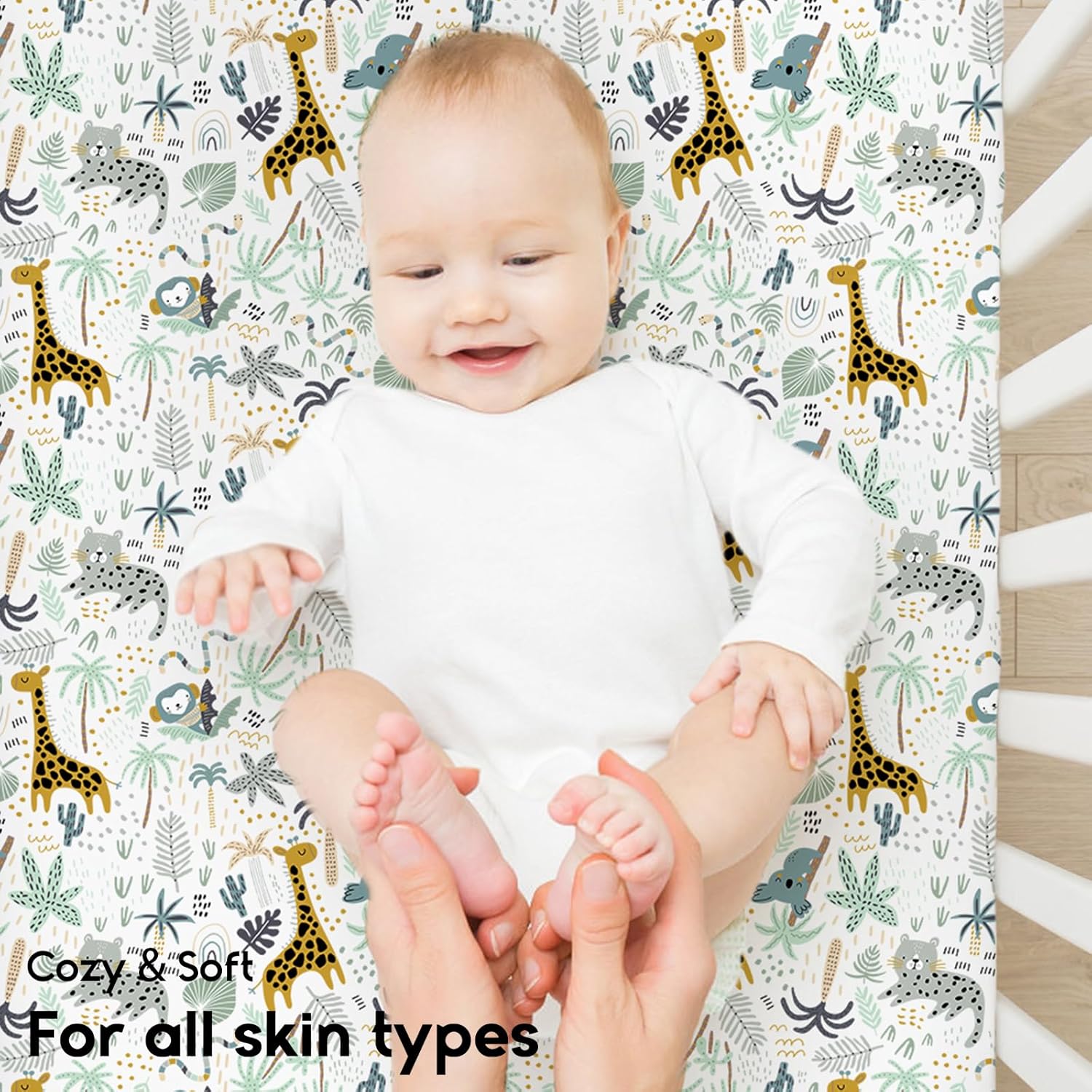 Yoofoss Fitted Pack and Play Sheets - Soft, Breathable Mini Crib Sheets 2-Pack in Green & Giraffe Design