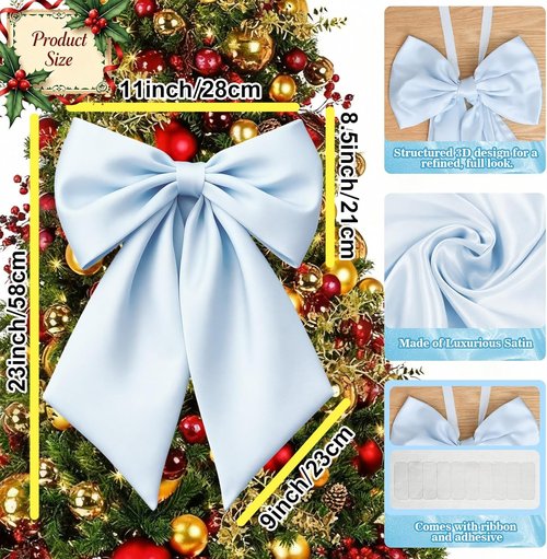 Blue Bow Decor | Large 22x11 Inch Crib Skirt with Big Bows for Christmas & Parties