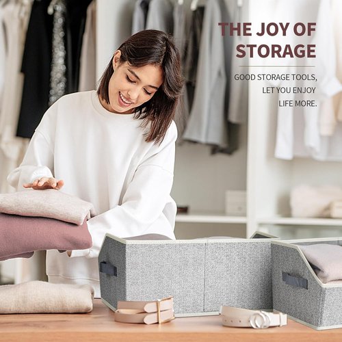 Homsorout Closet Shelf Organizer - Large Fabric Storage Baskets for Clothes & Books | 3-Pack Light Gray