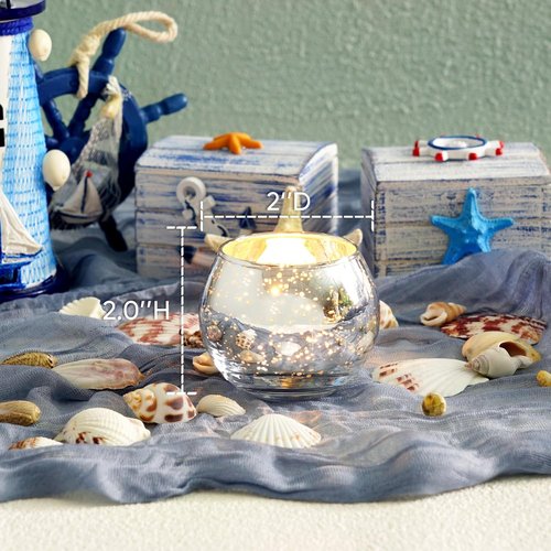 Homemory 12 Pcs Silver Votive Candle Holders - Round Mercury Glass for Weddings, Home Decor & Events