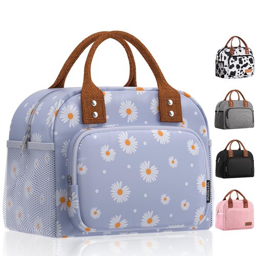 Yotrone Lunch Bag for Women, Insulated Lunch Box for Women Men Work Adult, Cute Lunch Tote Large Capacity Reusable Cooler Containers for Picnic Travel Office or Beach (Blue Daisy)