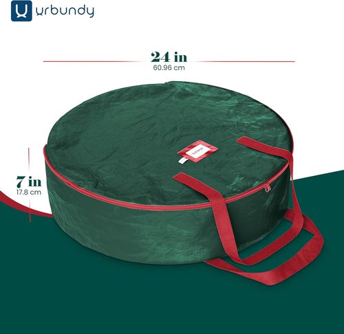 Heavy Duty Wreath Storage Bag - 24 Inch Waterproof Christmas Wreath Container in Green