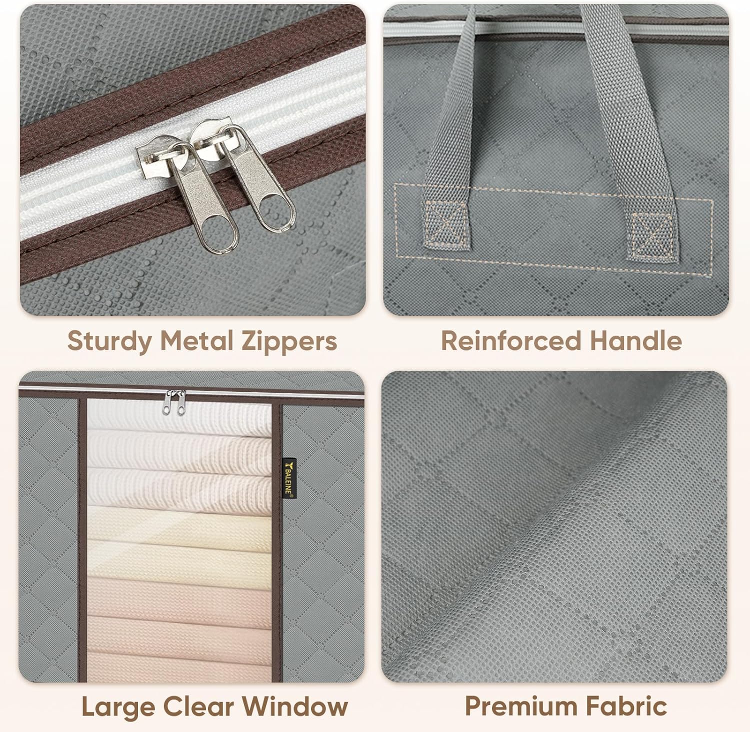 BALEINE 24 Gallon Clothes Storage Bags - Sturdy Zipper & Reinforced Handle | Closet Organizer for Bedding (Grey, 2 Pack)
