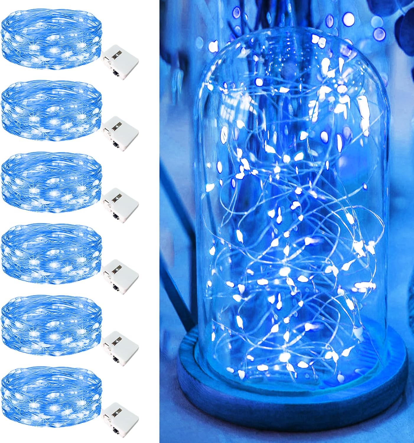 Skiennix 6 Pack Fairy Lights - 7ft 20 LED Twinkle Lights, Waterproof Mini String Lights for DIY Decor | Blue