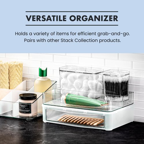 madesmart Vanity Storage Tray, Attached Clear Lid for Visibility, for Make-Up Cologne Lotions, Multi-use Organizer, Premium Storage for Bathroom, Clear