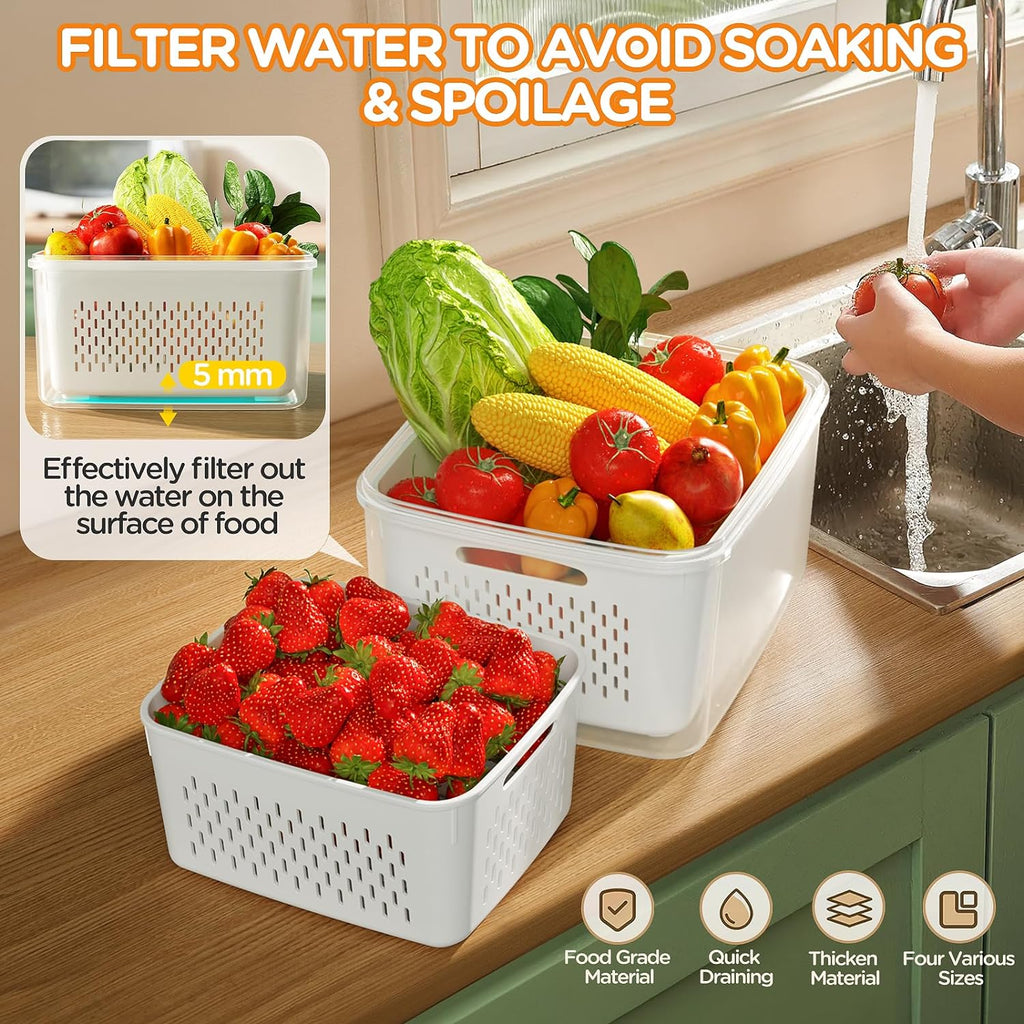 Skiennix 6 PCS Fruit Storage Containers - Leakproof Design with Removable Colanders | Keep Produce Fresh Longer