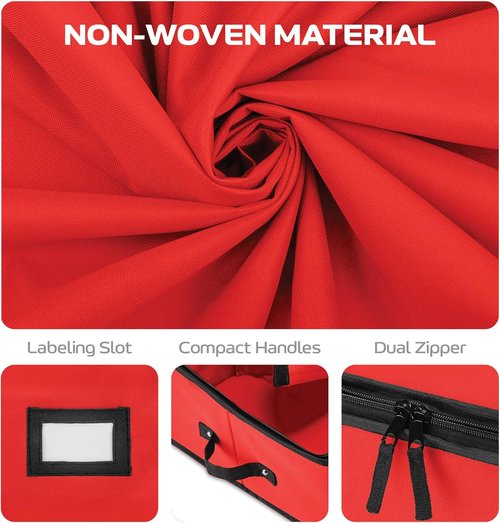 Christmas Wrapping Paper Organizer by [Brand Name] - Heavy-Duty Storage Box for Up to 24 Rolls | Red with Straps and Pockets