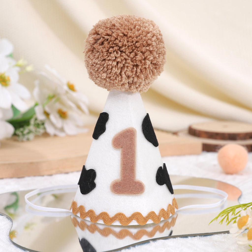 MAMUXI Cow Print 1st Birthday Hat - Cowboy One Birthday Decorations, My First Rodeo Party Cone Hat, Little Cowboy Smash Cake Photo Props, Western Farm Cow Party Cap (Cowboy Birthday Hat)