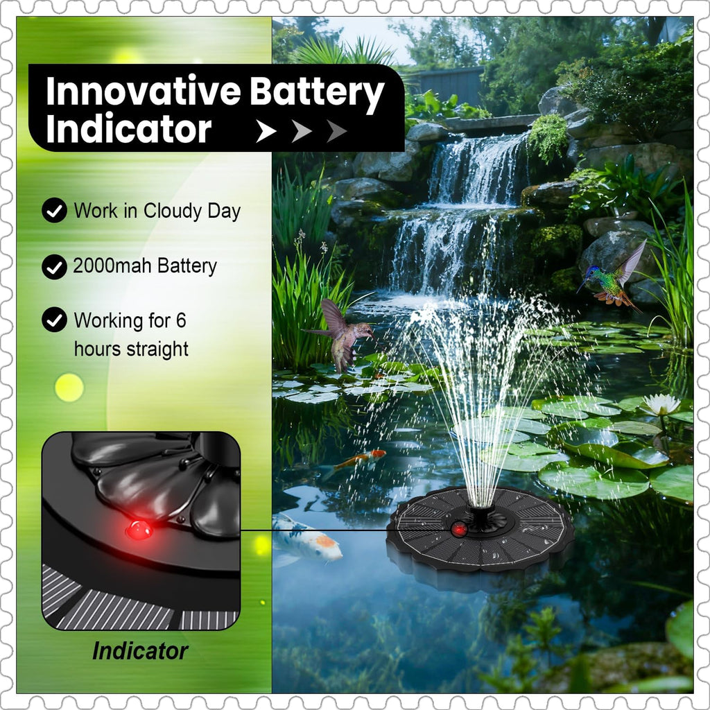 Yzert Solar Fountain - 3.5W Glass Water Pump with 2000mAh Battery & 7 Nozzles for Outdoor Use (Black)