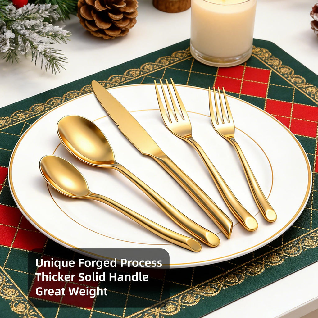 QUEARI Gold Silverware Set, 20-Piece Elegant Stainless Steel Flatware Set, Cutlery Set Mirror Polished, Dishwasher Safe, Service for 4