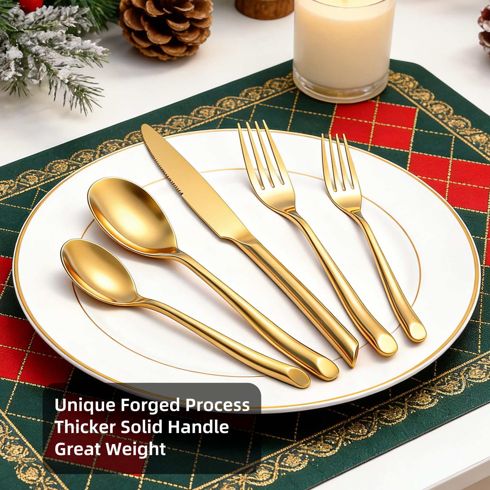 QUEARI Gold Silverware Set, 20-Piece Elegant Stainless Steel Flatware Set, Cutlery Set Mirror Polished, Dishwasher Safe, Service for 4