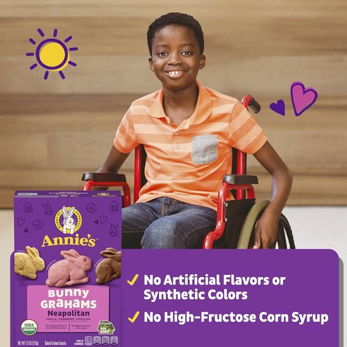 Annie's Organic Bunny Grahams - Neapolitan Flavor Snack - 7.5 oz for Kids & Adults