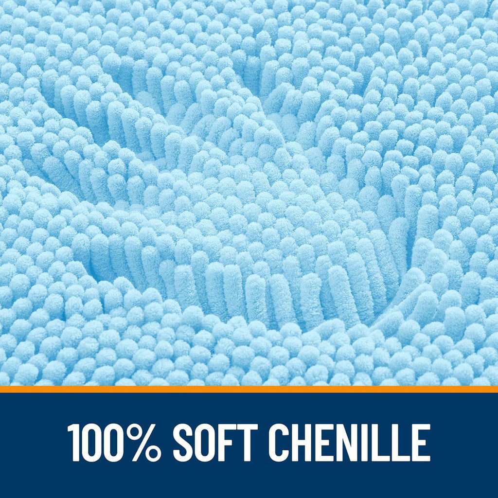 OLANLY Bathroom Runner Rugs - Soft Chenille Bath Mats with Rubber Backing | Quick Dry, 44x24, Sky Blue