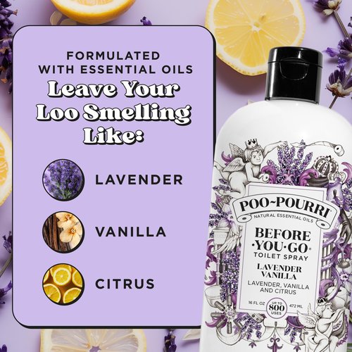 Poo-Pourri Before-You-Go Toilet Spray Refill, Lavender Vanilla,16 Fl Oz, Up to 800 Uses, Bathroom Odor Deodorizer with Essential Oils for Home or Work, Lavender, Vanilla and Citrus Scent