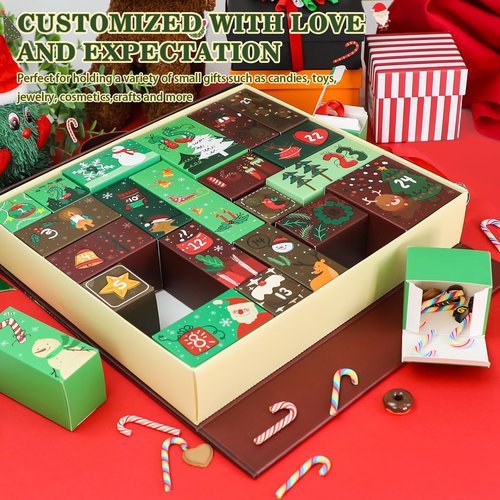 Christmas Advent Calendar 2025, Empty Advent Calendar to Till Yourself, 24 Days Christmas Countdown Advent Calendar, Reusable Xmas Gifts Boxes for Boys Girls Teens Adults
