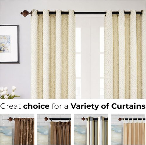 Deco Window Curtain Rod - Heavy Duty 1 Inch Metal Drapery Rod, Adjustable 44-120 Inch, Brown Matte Finish