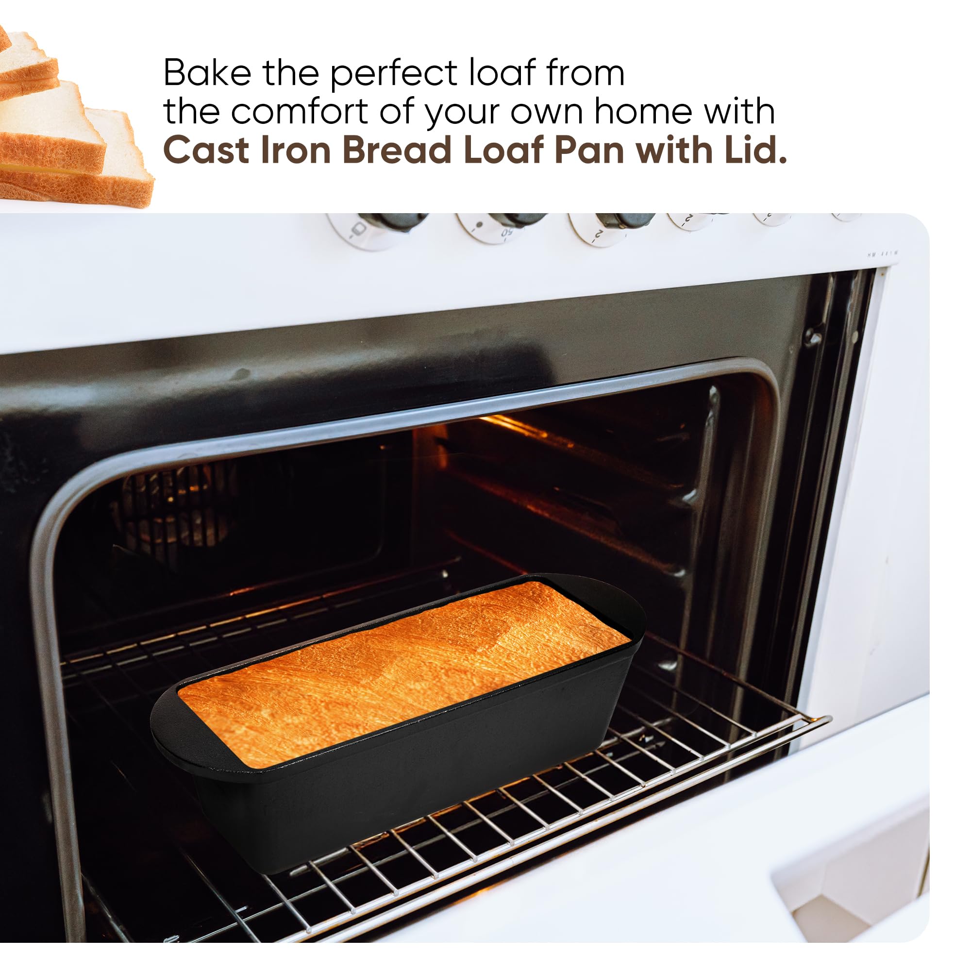 Cast Iron Bread Pan with Lid 16x5 Inch, Nonstick Popover Pan for Sourdough and Homemade Bread, Mini Loaf Pans with Lids, Pullman Loaf Pan for Sandwich Bread, Nonstick Baking Bread Pans