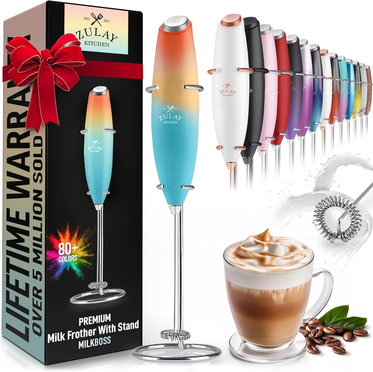 Zulay Kitchen Milk Frother Wand - Ultra-Fast Handheld Electric Whisk for Coffee, Lattes & Cappuccino