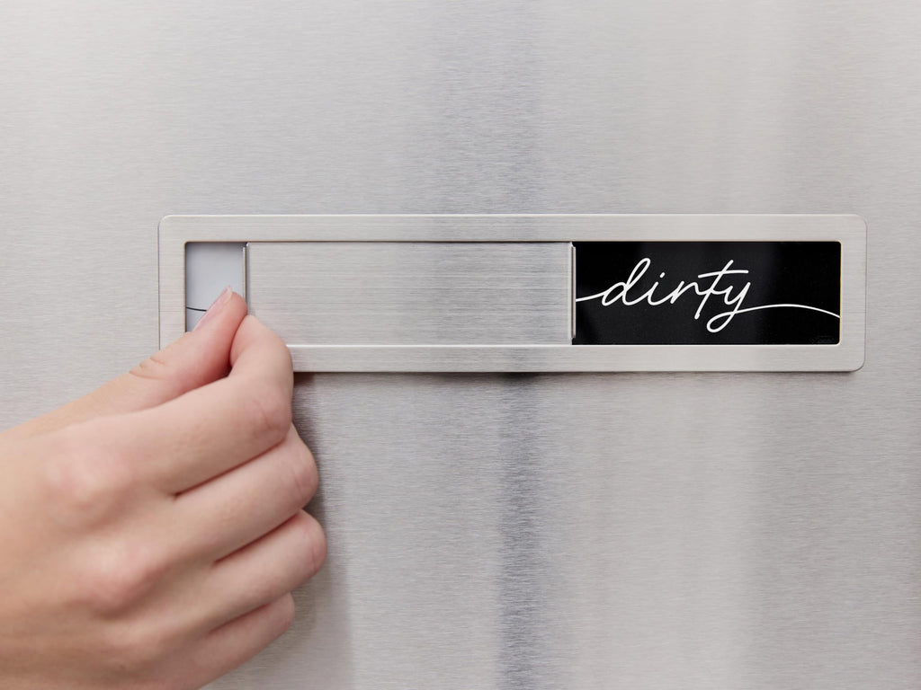 Stainless Steel Clean Dirty Magnet for Dishwasher, Black & White Script Dishwasher Magnet Clean Dirty Sign, Premium Clean/Dirty Dish Washer Magnets with Protective Backing, Rustic Kitchen Dish Sign