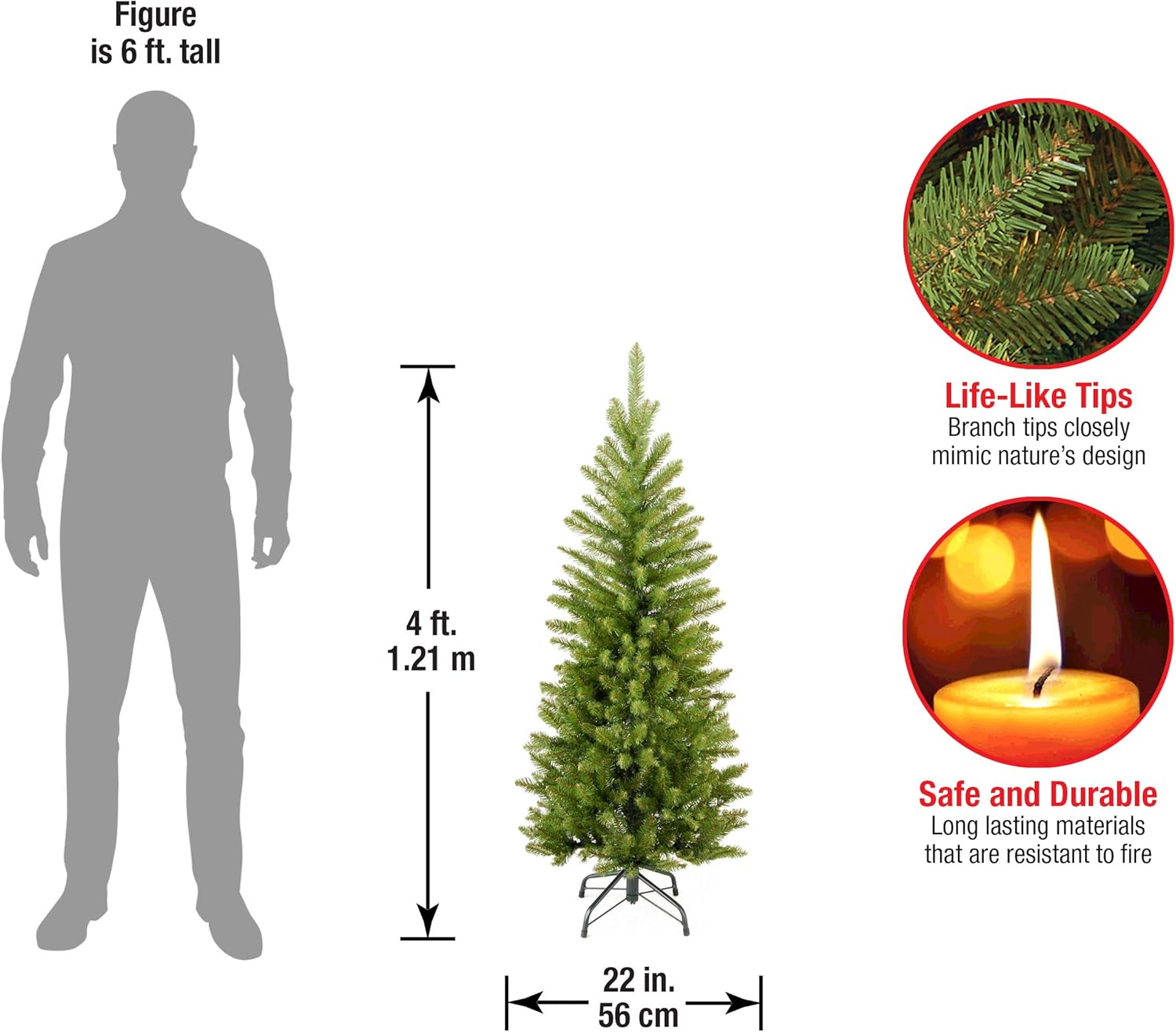 National Tree Company 4 Ft Slim Kingswood Fir Mini Artificial Christmas Tree - Unlit, 269 Tips, Green